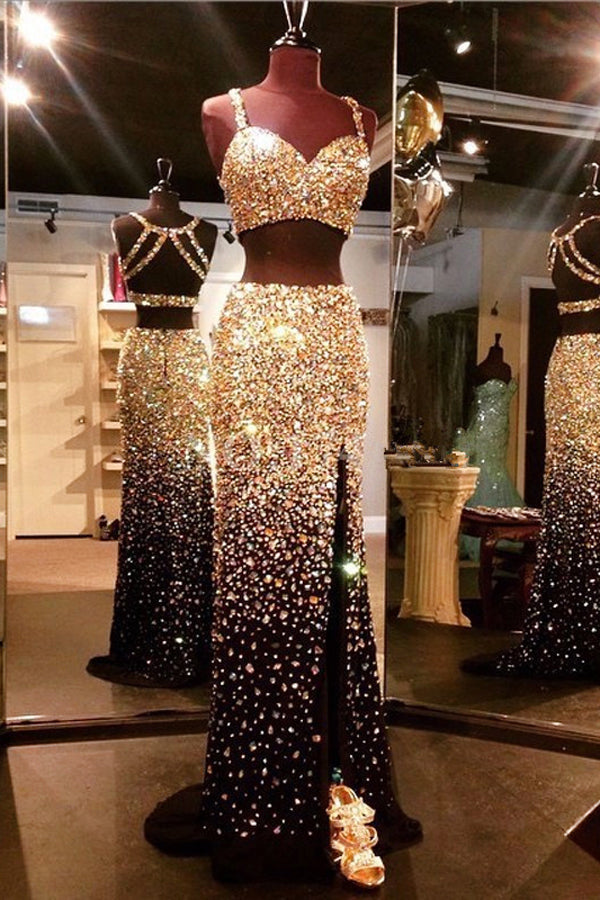 gold and black prom dress